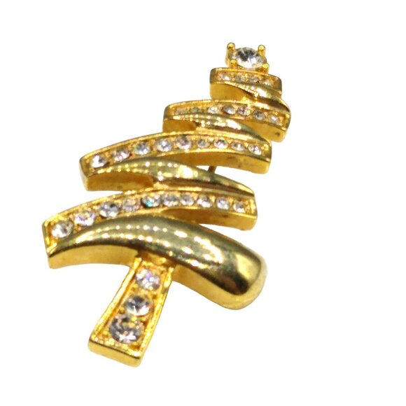 Vintage Monet Moderne Christmas Tree Brooch, Modernist Abstract Gold Tone - Picture 2 of 3